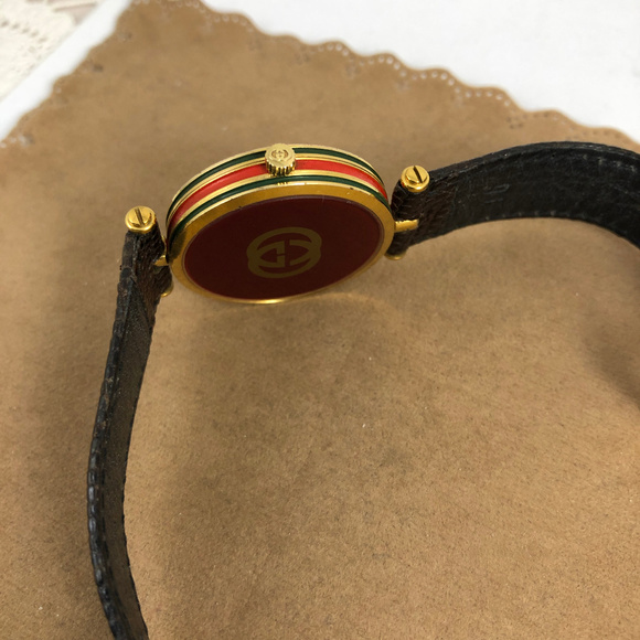 Vintage Swiss Made UNISEX Gucci 18KGP Gold Red & Green Stack Watch - Picture 5 of 8